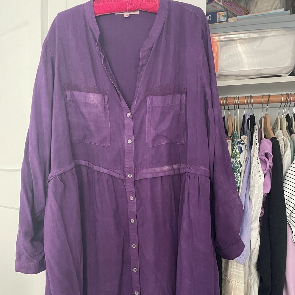 Anthropologie Cloth & Stone Lila Chambray Shirtdress Dyed Purple 3X